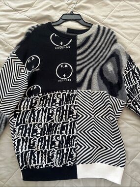 FA Black & Gray Graphic Patchwork Crewneck Sweater